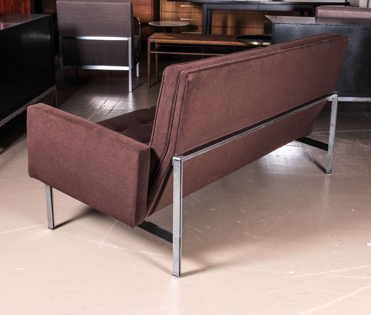 Fabric Florence Knoll Two-Seat Sofa with Arms-Parallel Bar Frame, 1960s