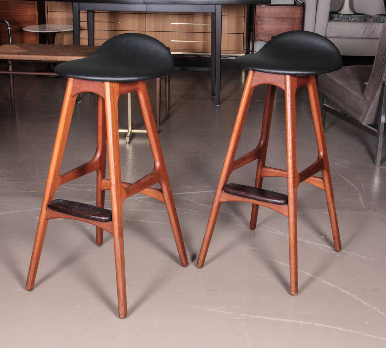 Set of Three Erik Buck Danish Modern Teak Bar Stools