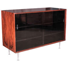 George Nelson Rosewood Thin Edge Sideboard with Black, Glass Doors, 1950s