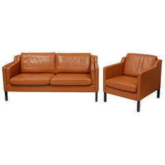 Borge Mogensen "style" Danish Leather Settee and Chair