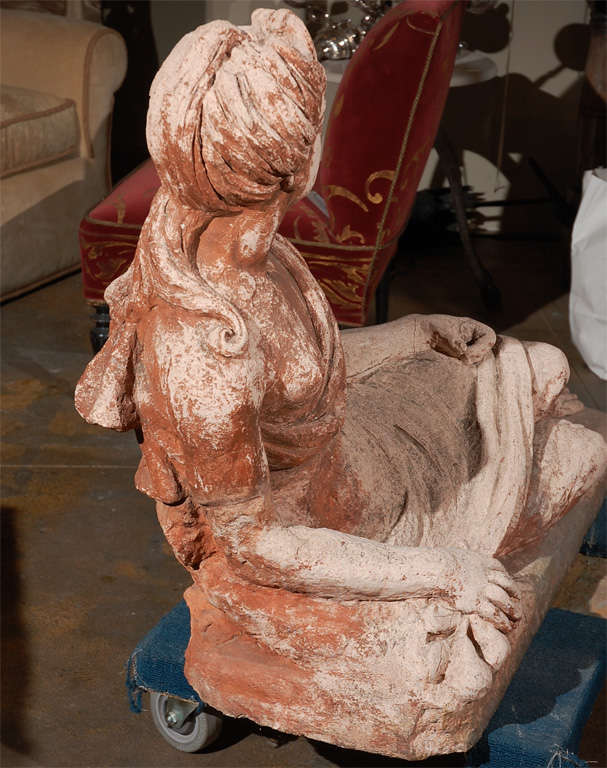 19th Century French Terra Cotta Reclining Female Sculpture, circa 1830 For Sale