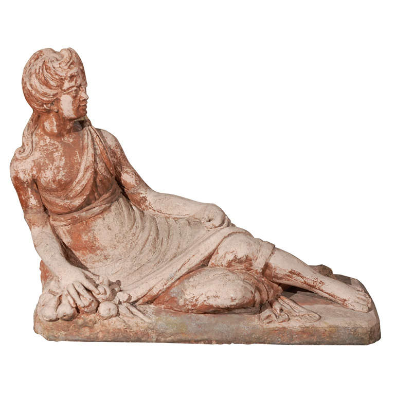 French Terra Cotta Reclining Female Sculpture, circa 1830