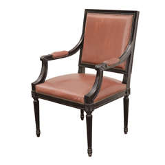 Vintage Louis Xv1 Style Ebonised Sq. Back Open Armchair