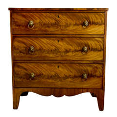 English 3 Drawer Flame Mahogany Chest Of Drawers