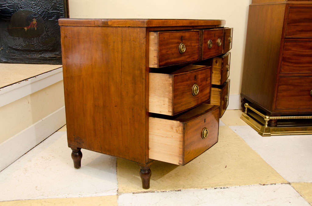 19th Century English Bowfront Leather Top Library Chest For Sale