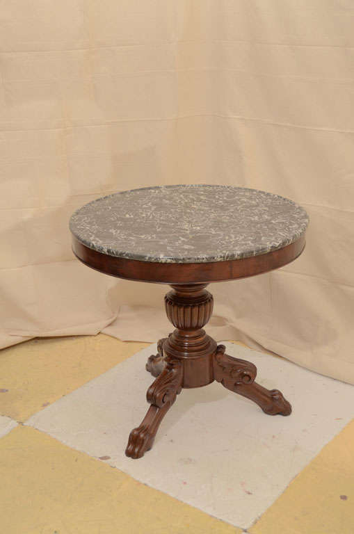 Dark Grey Marble Top On Ribbed Urn -- Triform Lion Leg Base