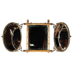 Antique Bamboo and Brass Folding Mirror