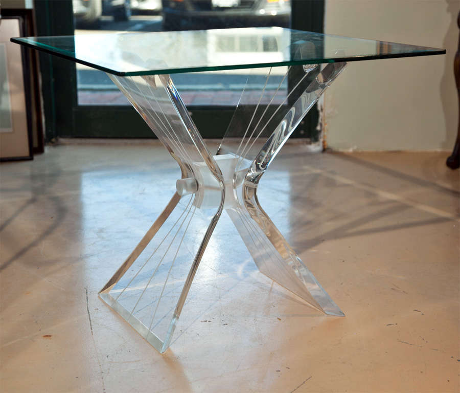 American Pair  Glass And  Lucite  Base  End  Tables