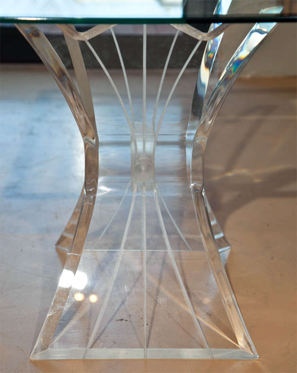 Late 20th Century Pair  Glass And  Lucite  Base  End  Tables