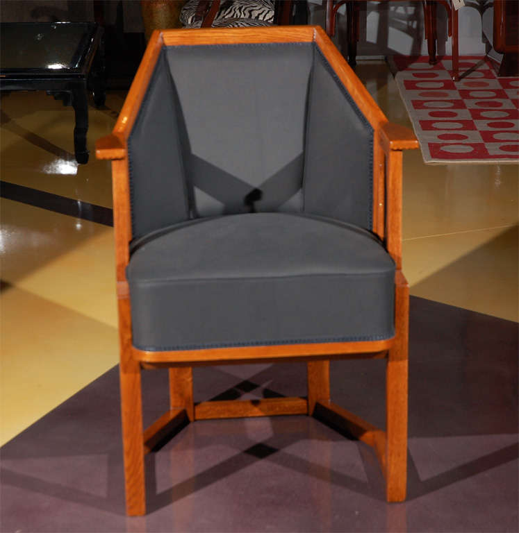Vienna Secessionist arm chair by Koloman Moser, with new fabric.