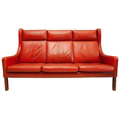 Red Leather Wingback Sofa
