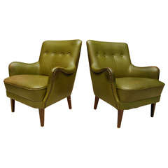 Pair of Green Leather Tub Chairs