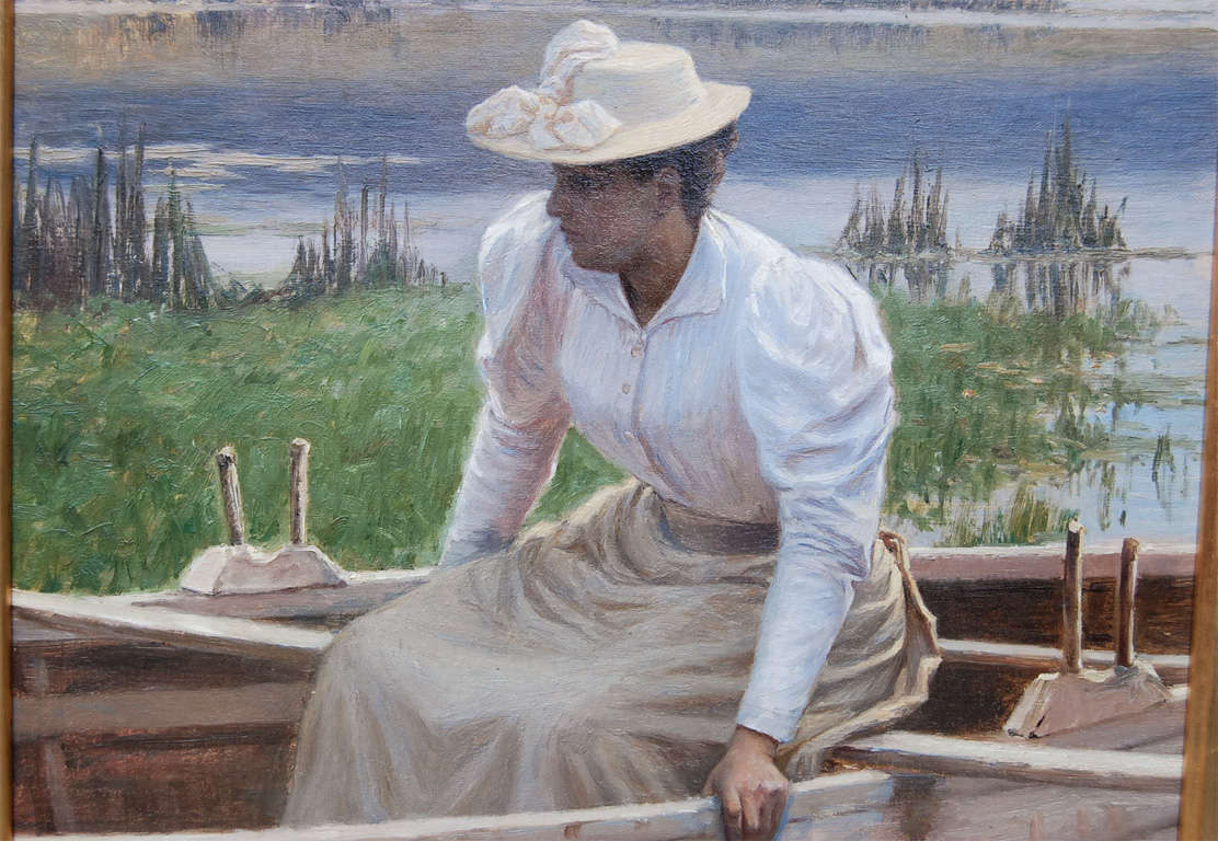 Art Nouveau Lady in Rowboat by Niels Schiottz-Jensen