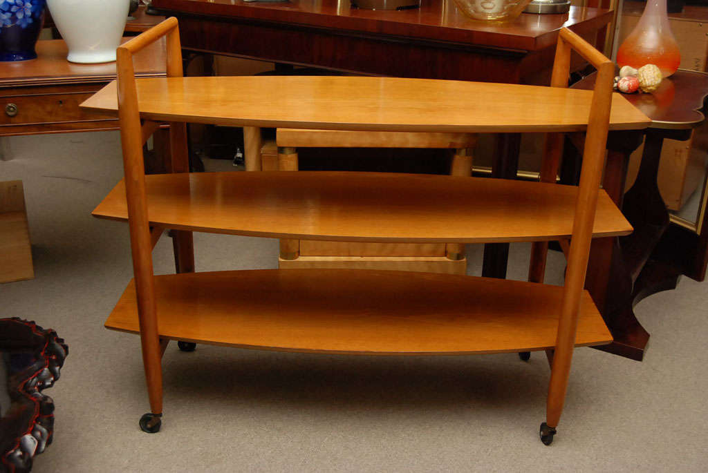 Three tier birch wood trolley on casters by the Mount Airy Chair Company from their 