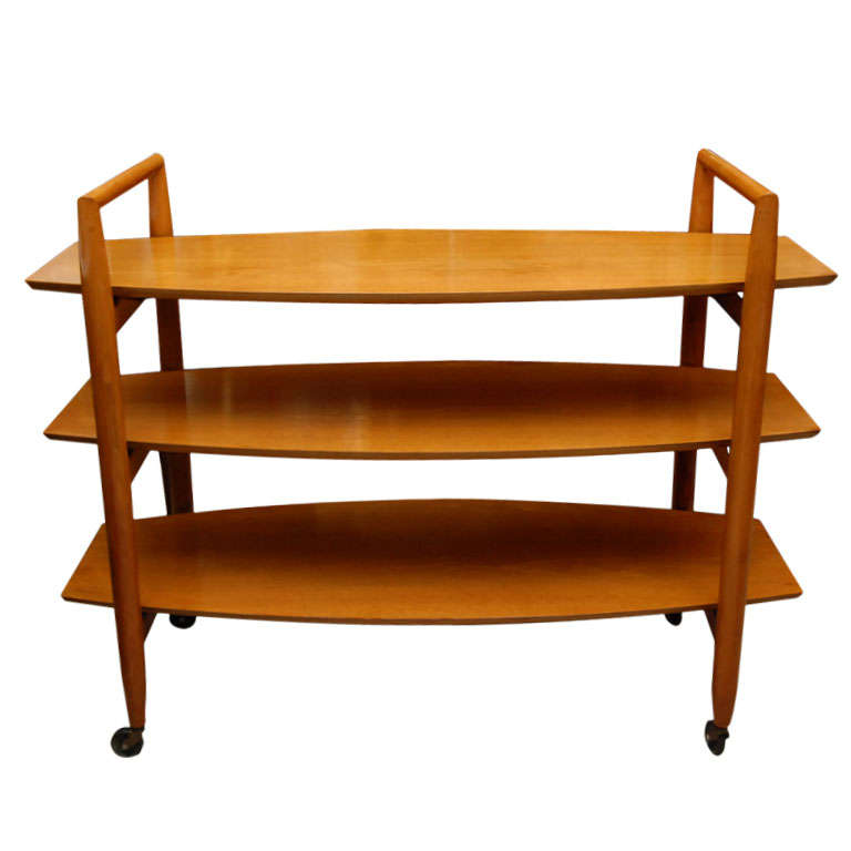 Three tier birch wood trolley