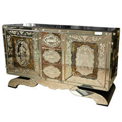 Fabulous 1940's French Etched Mirror Sideboard by Jansen