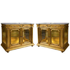 Pair of Gilded Marble-Top Cabinets