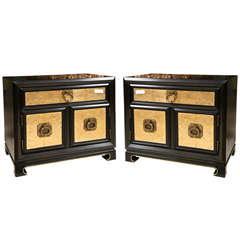 Pair of Ebonized Oriental Style Low Cabinets
