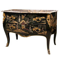 Vintage French Chinoiserie Style Bombe Chest Commode
