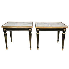 Pair of Marble Top Ebonized Side Tables Pair of Marble Top Ebonized Side Tables