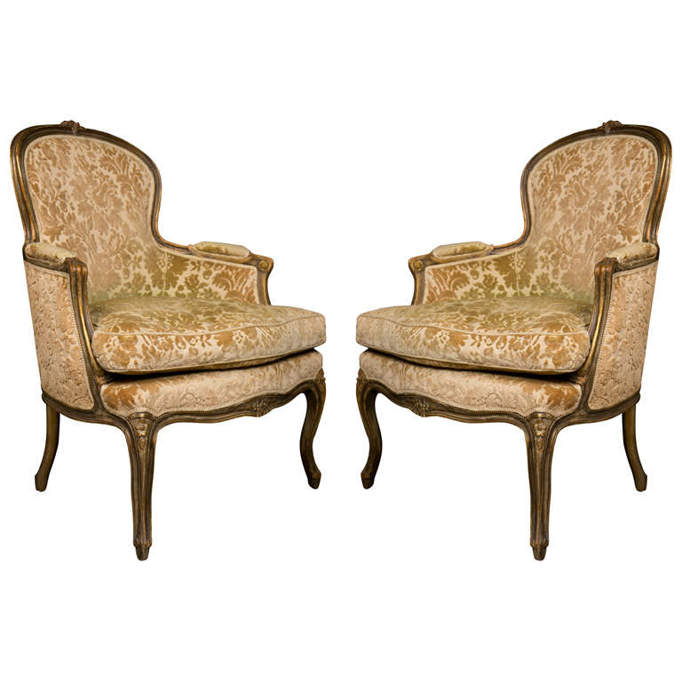 Pair of French Walnut Bergere Chairs