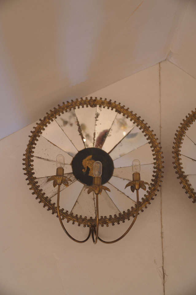 Pair of Circular Convex Mirror Sconces