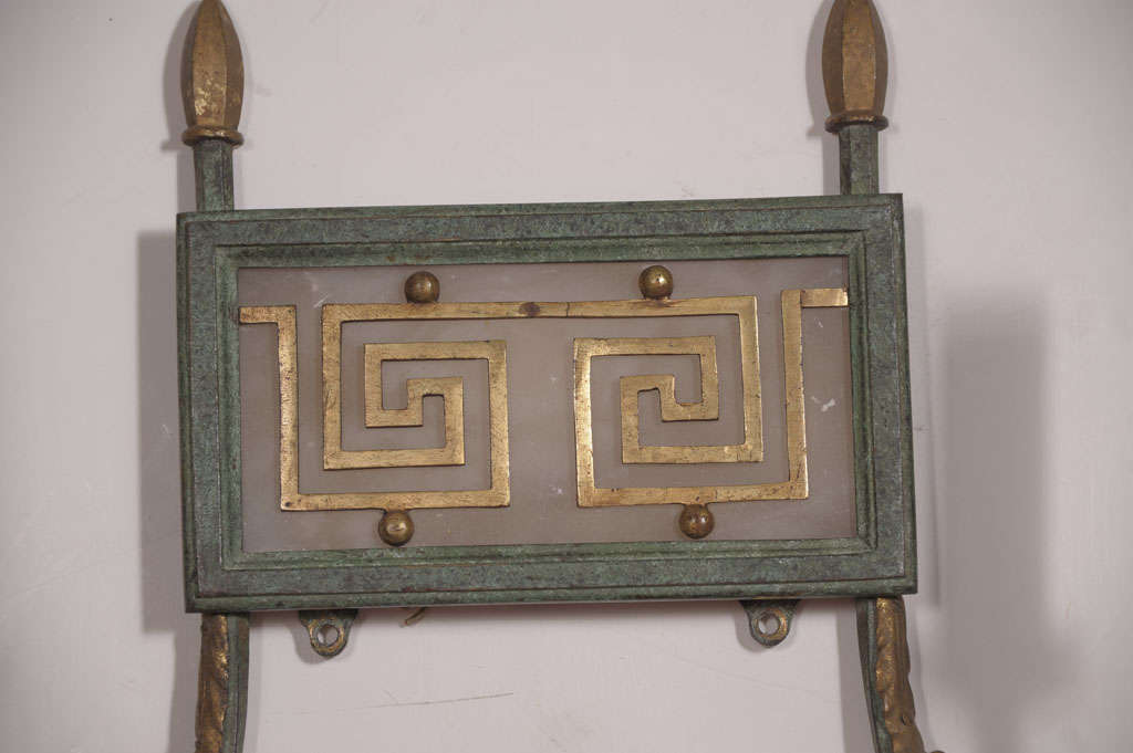 Pair of Greek Key Motif Bronze Sconces