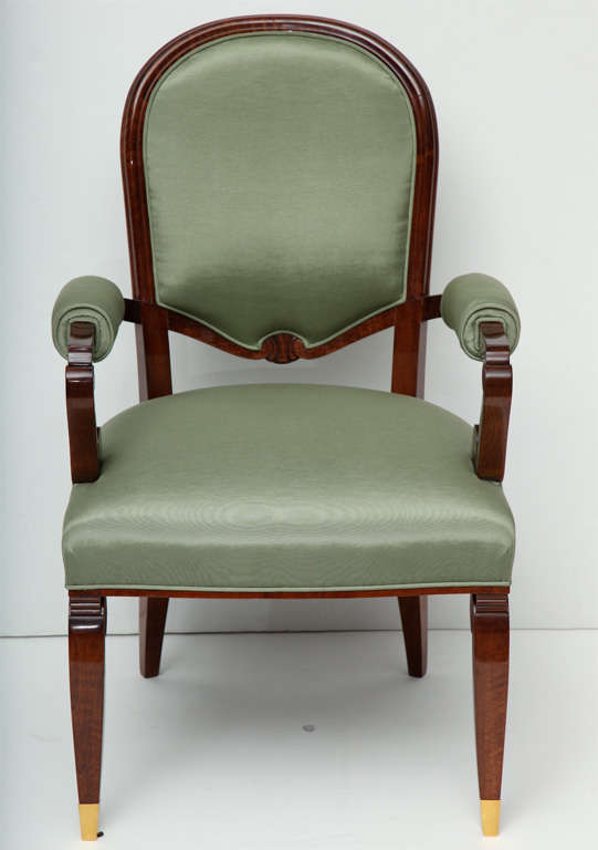 A fine and rare Art Deco armchair by Jules Leleu in walnut with gilt-bronze sabots

Arm height: 26.25”

This model is illustrated in several period images from the Leleu archives

Bibliography: The House of Leleu by Françoise Siriex, New York,