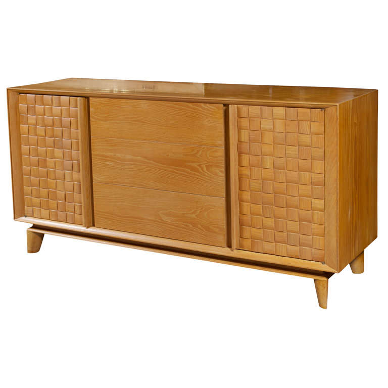 Paul Laszlo Basket Weave Front Credenza For Brown Saltman