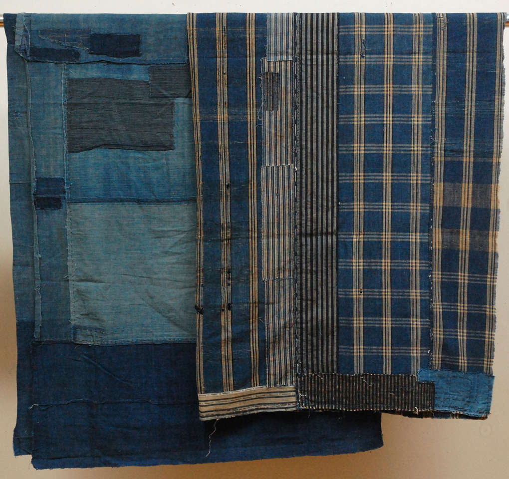 Japanese Indigo Cotton Boro Panels at 1stDibs