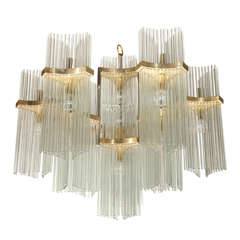 Italian Brass & Glass Rod Chandelier by Gaetano Sciolari