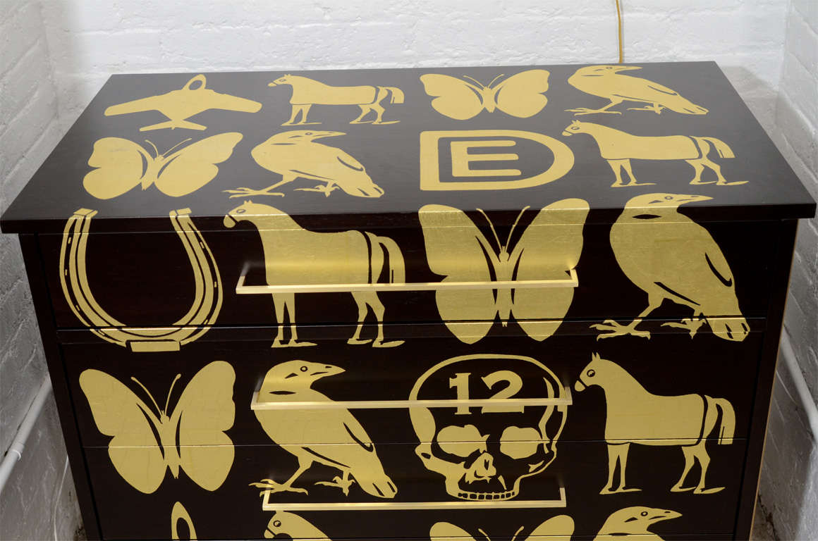 Ebonized Walnut Chest with Hand Applied DE Gold Leaf Pattern In New Condition In New York, NY