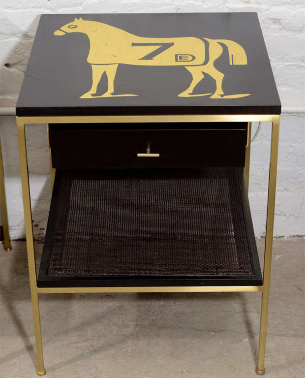 Ebonized Bedside Tables with Brass Frame and DE Gold Leaf Images In Excellent Condition For Sale In New York, NY