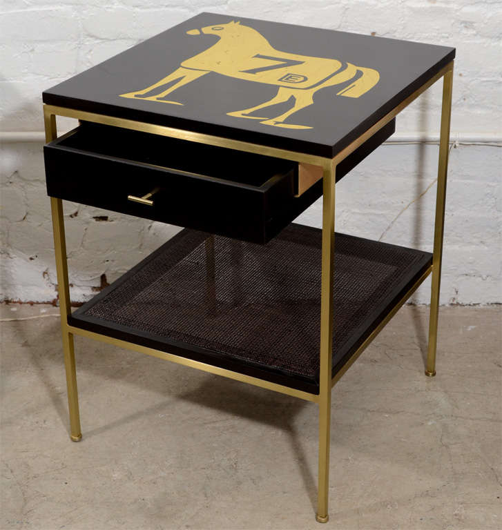 Ebonized Bedside Tables with Brass Frame and DE Gold Leaf Images For Sale 1