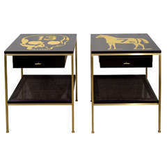 Ebonized Bedside Tables with Brass Frame and DE Gold Leaf Images