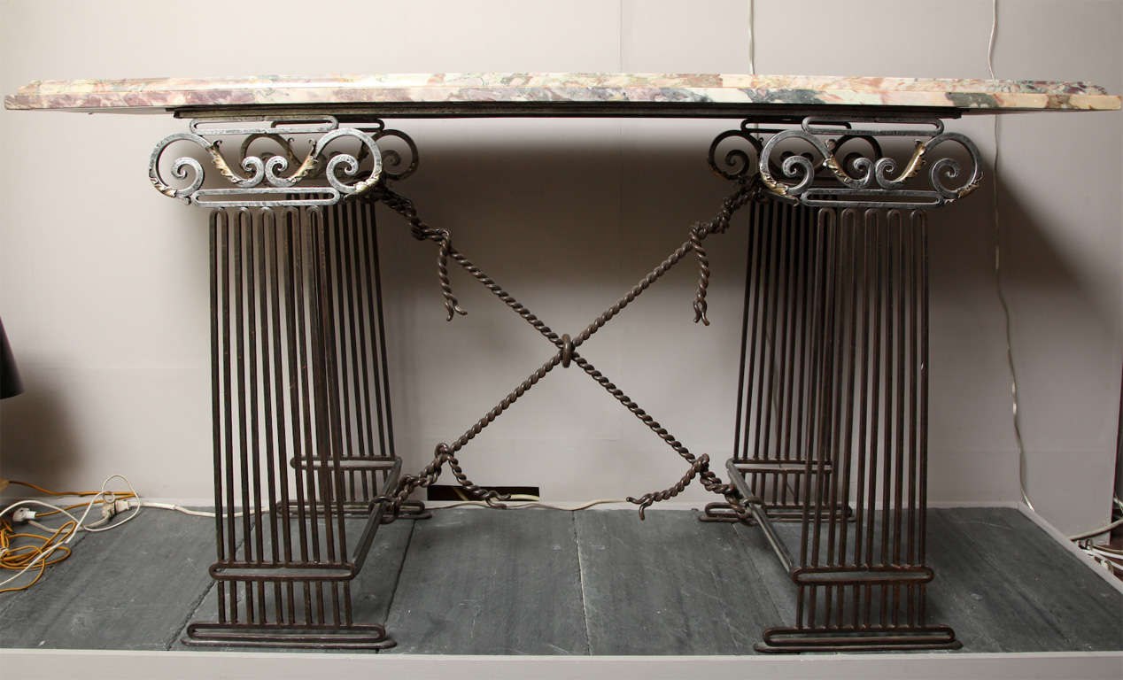 A 1960's Italian Classical Modern Iron and Marble Console