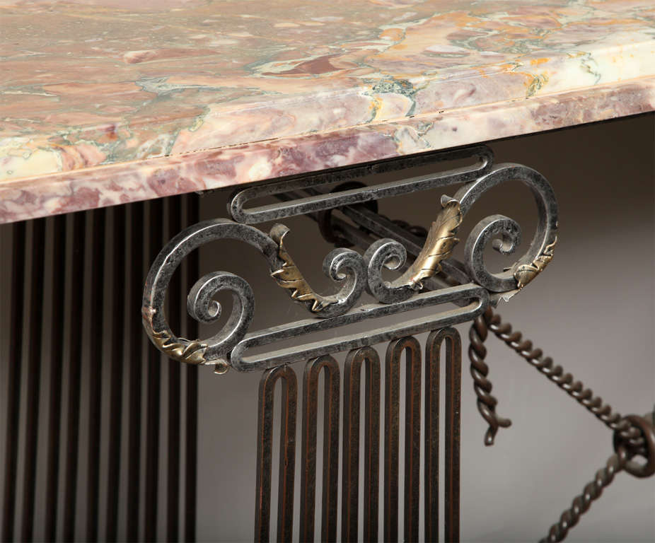 A 1960's Italian Classical Modern Iron and Marble  Console In Excellent Condition In New York, NY