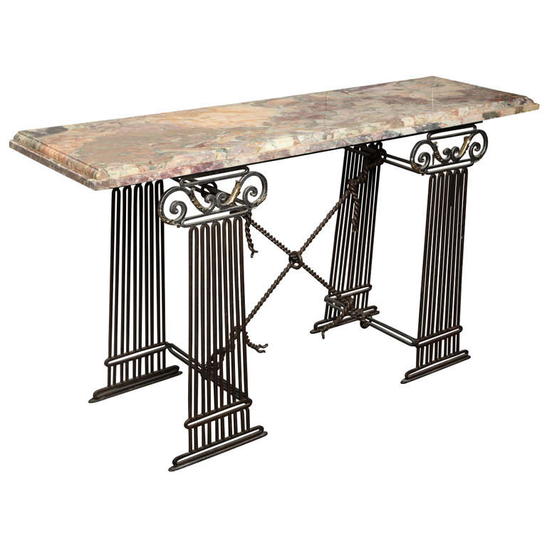 A 1960's Italian Classical Modern Iron and Marble  Console