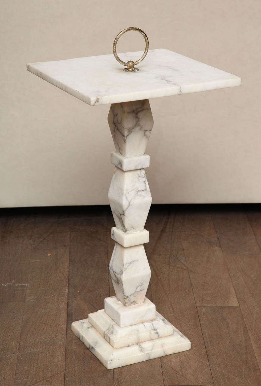 Segmented marble pedestal smoking stand from Italy with ring handle circa 1950