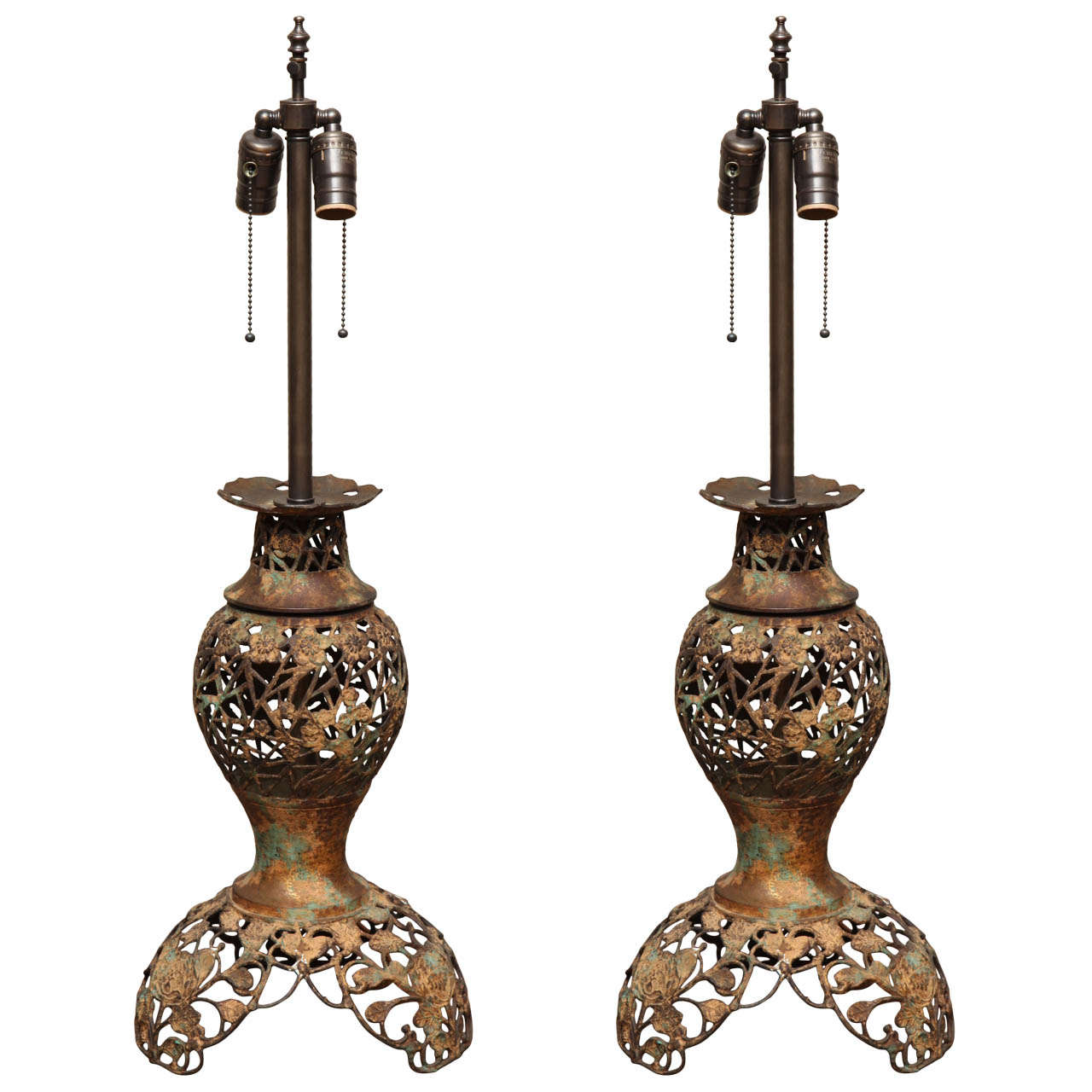 Pair Of Gilded Japanese Lamps