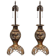 Antique Pair Of Gilded Japanese Lamps