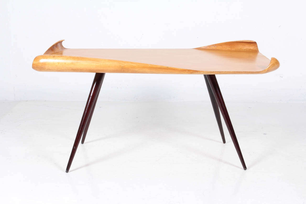 Mid-Century Modern Aldo Tura / Italian Post-War Coffee table with furled edges c. 1950 For Sale