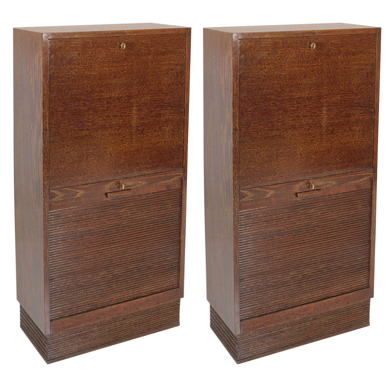 Pierre-Emile Legrain (attr.) Pair of French Art Deco drop and roll front cabinets c. 1927 For Sale