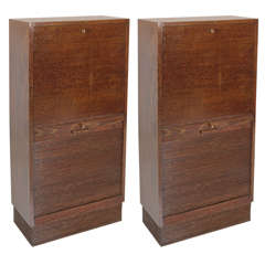 Antique Pierre-Emile Legrain (attr.) Pair of French Art Deco drop and roll front cabinets c. 1927