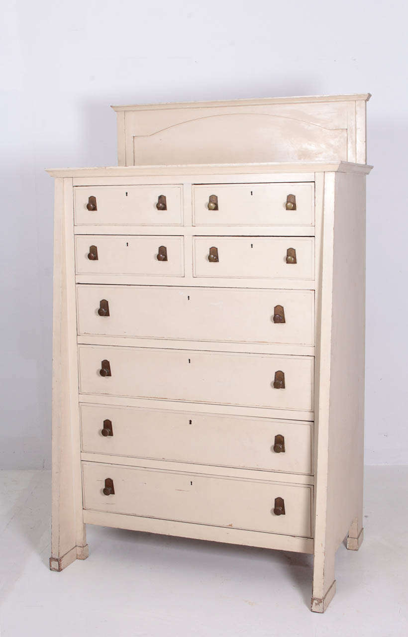 GEORGE WASHINGTON MAHER  (1864-1926)  USA

Rockledge chest of drawers for E.L. King (unique) 1911-12

Original vintage cream/white painted surface (some losses to the top surface) on hardwood structure with original bronze drawer pulls (natural