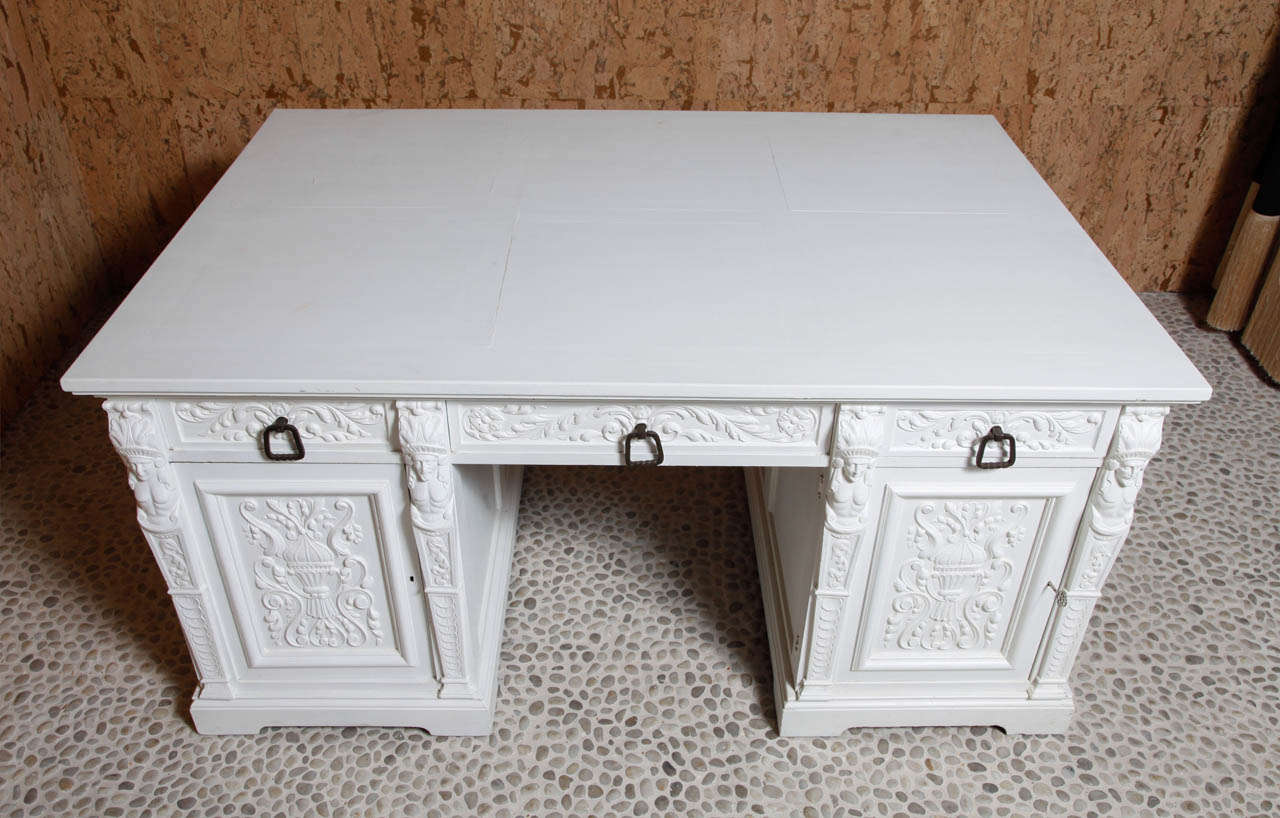 Mid-20th Century White Painted Partners Desk