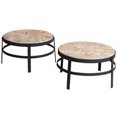 Pair of Wrought Iron and Marble Coffee Tables