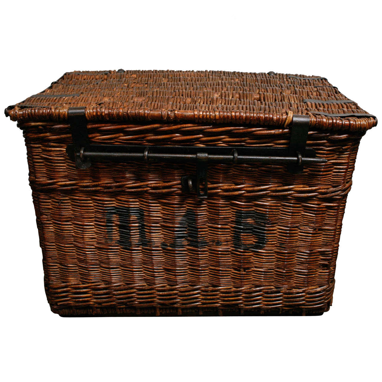 Wicker Trunk with Iron Fittings, Hinges & Lock