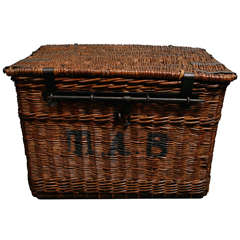 Used Wicker Trunk with Iron Fittings, Hinges & Lock