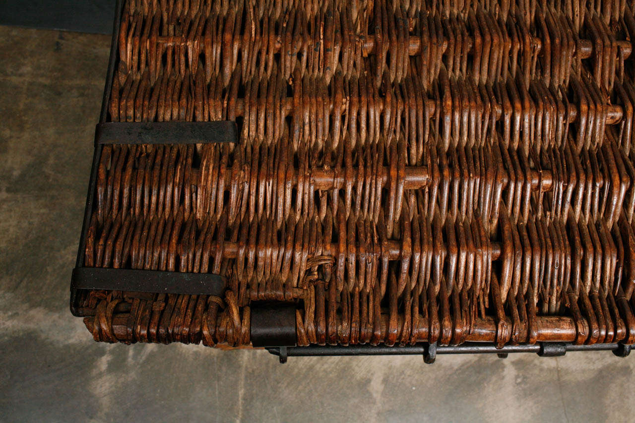 British Wicker Trunk with Iron Fittings, Hinges & Lock